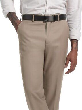Mens Dress Pants Classic Fit Flat Front Hidden Expandable Waist - NWT - 34x32